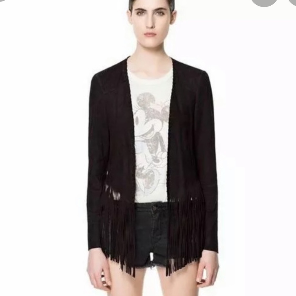 New Zara suede leather fringe jacket
